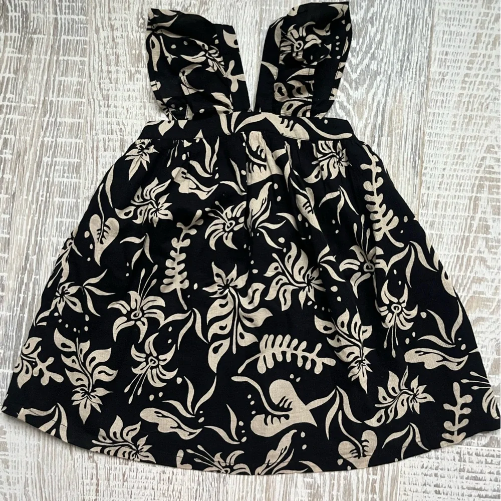 Gap girls sleeveless flowy floral dress black cream Size 3T muslin light weight